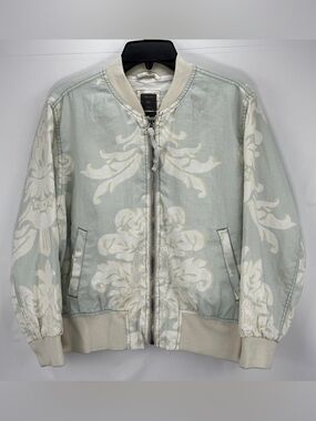 GAP Pale Blue Floral Linen Bomber Jacket